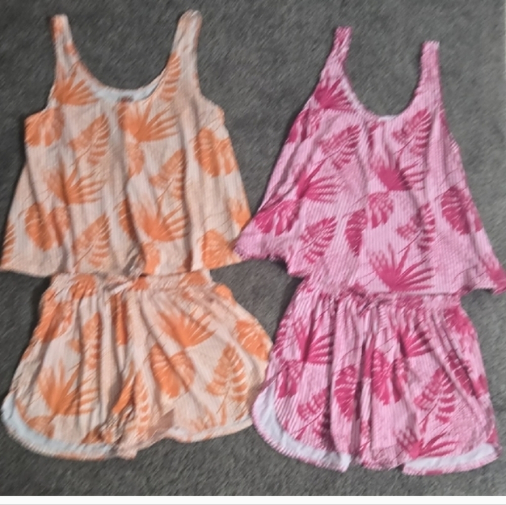 Tropical Print Pajama Set - Pink and Orange